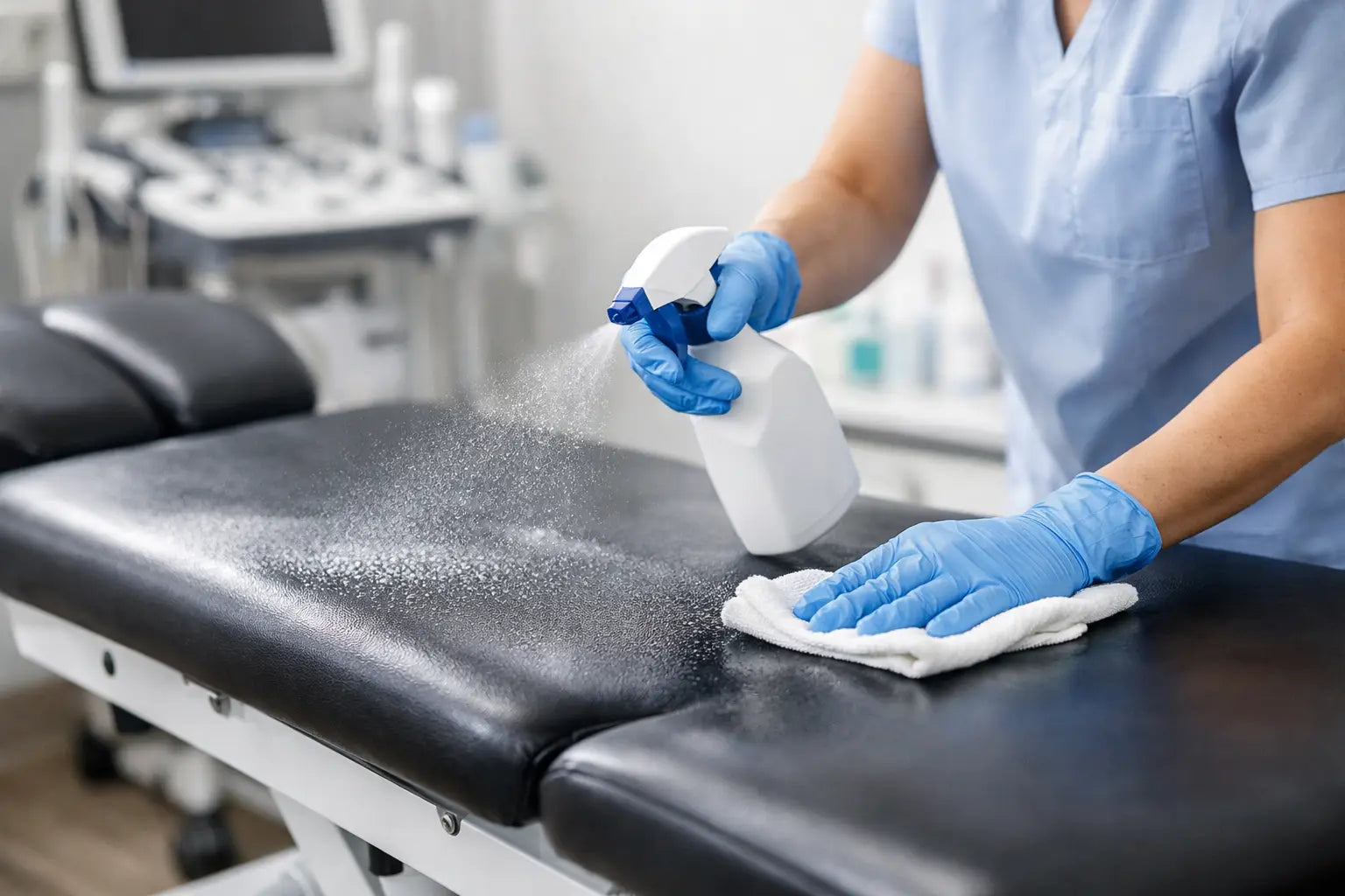 Cómo desinfectar camillas clínicas sin dañar materiales