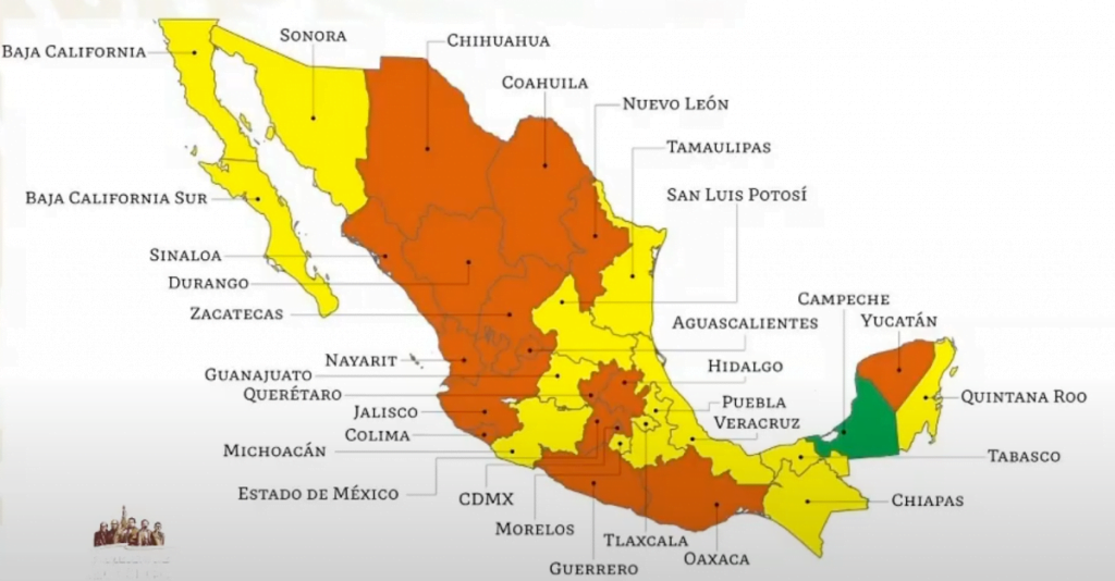 Regresan 7 estados a semáforo naranja; Campeche se mantiene en verde