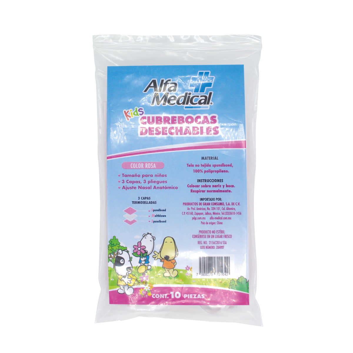 ALFA MEDICAL | CUBREBOCAS DESECHABLES KIDS COLOR ROSA / BOLSA 10 PZ