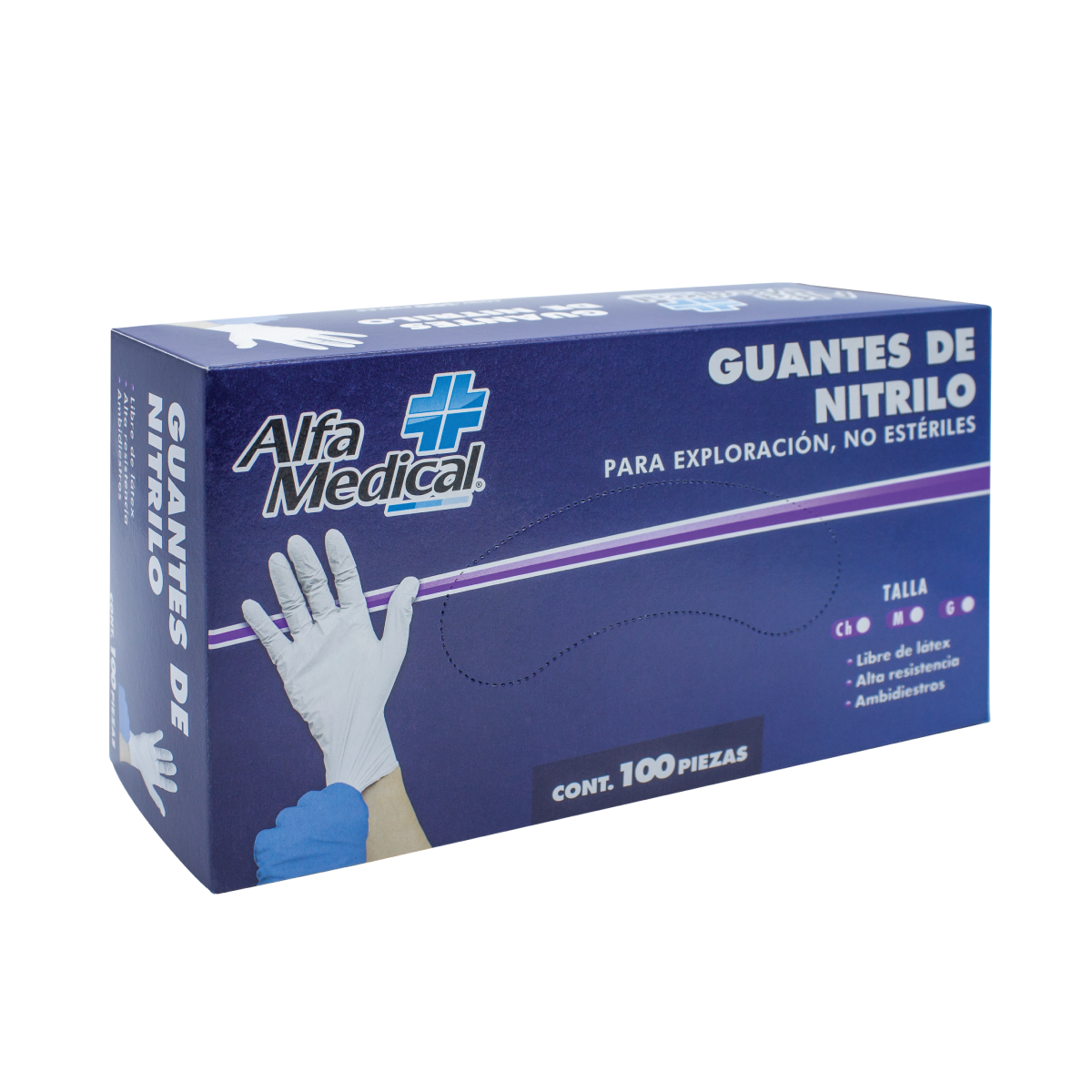 ALFA MEDICAL | GUANTES DE NITRILO BLANCOS / MEDIANO / CAJA 100 PZ