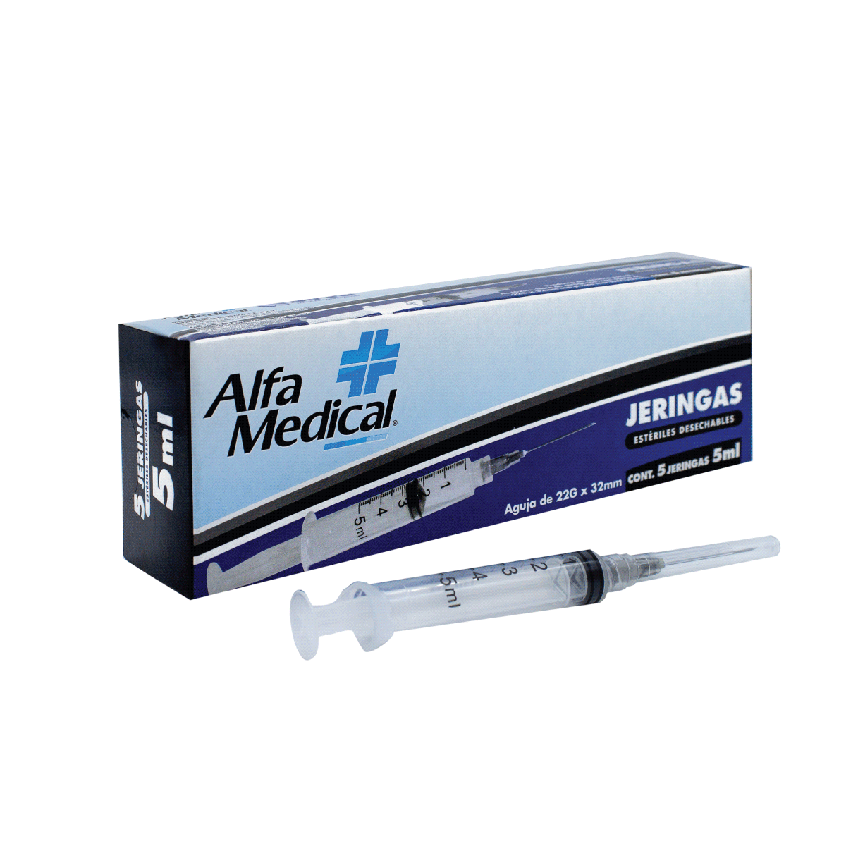 ALFA MEDICAL | JERINGAS ESTERILES DESECHABLES 5 ML NEGRA (22G X 32MM) / 5 PZ