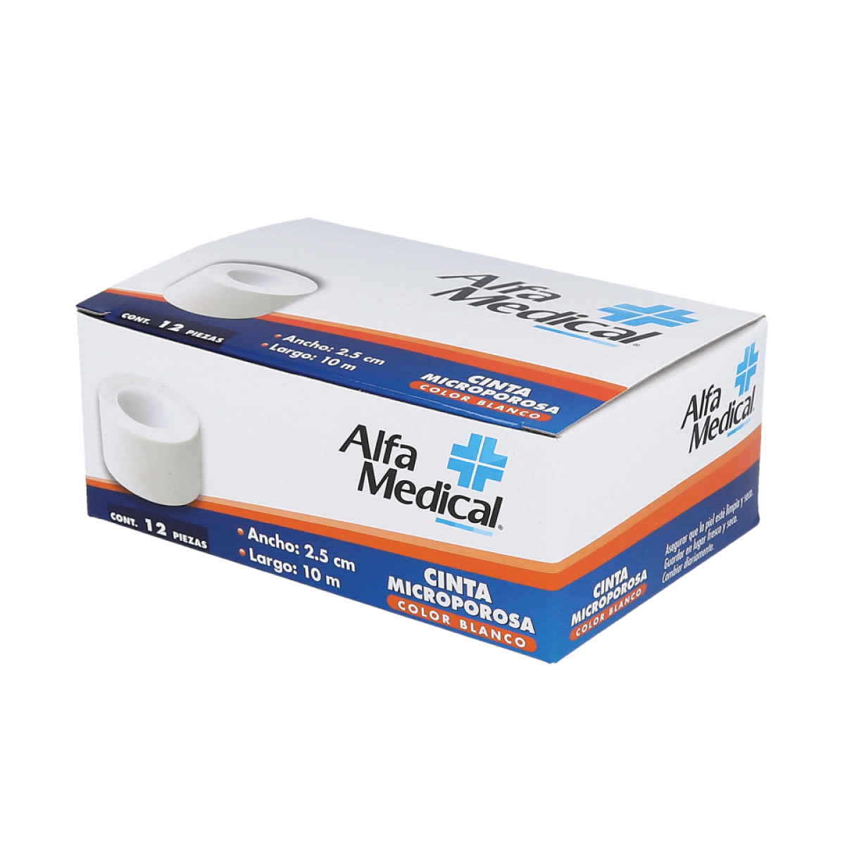 ALFA MEDICAL | CINTA MICROPOROSA / BLANCA 2.5 CM X 10 M / 12 PZ