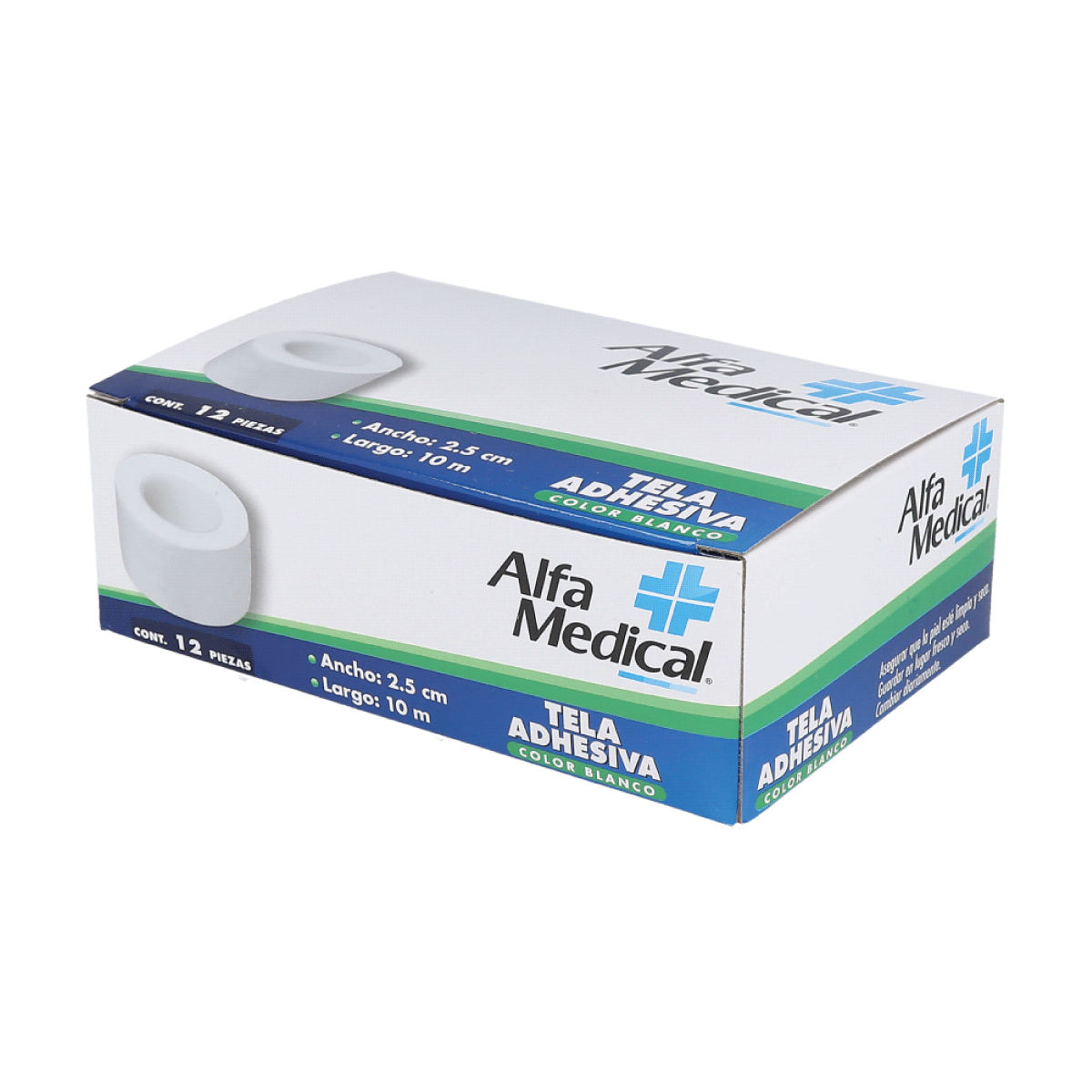 ALFA MEDICAL | TELA ADHESIVA / BLANCA 2.5 CM X 10 M / 12 PZ