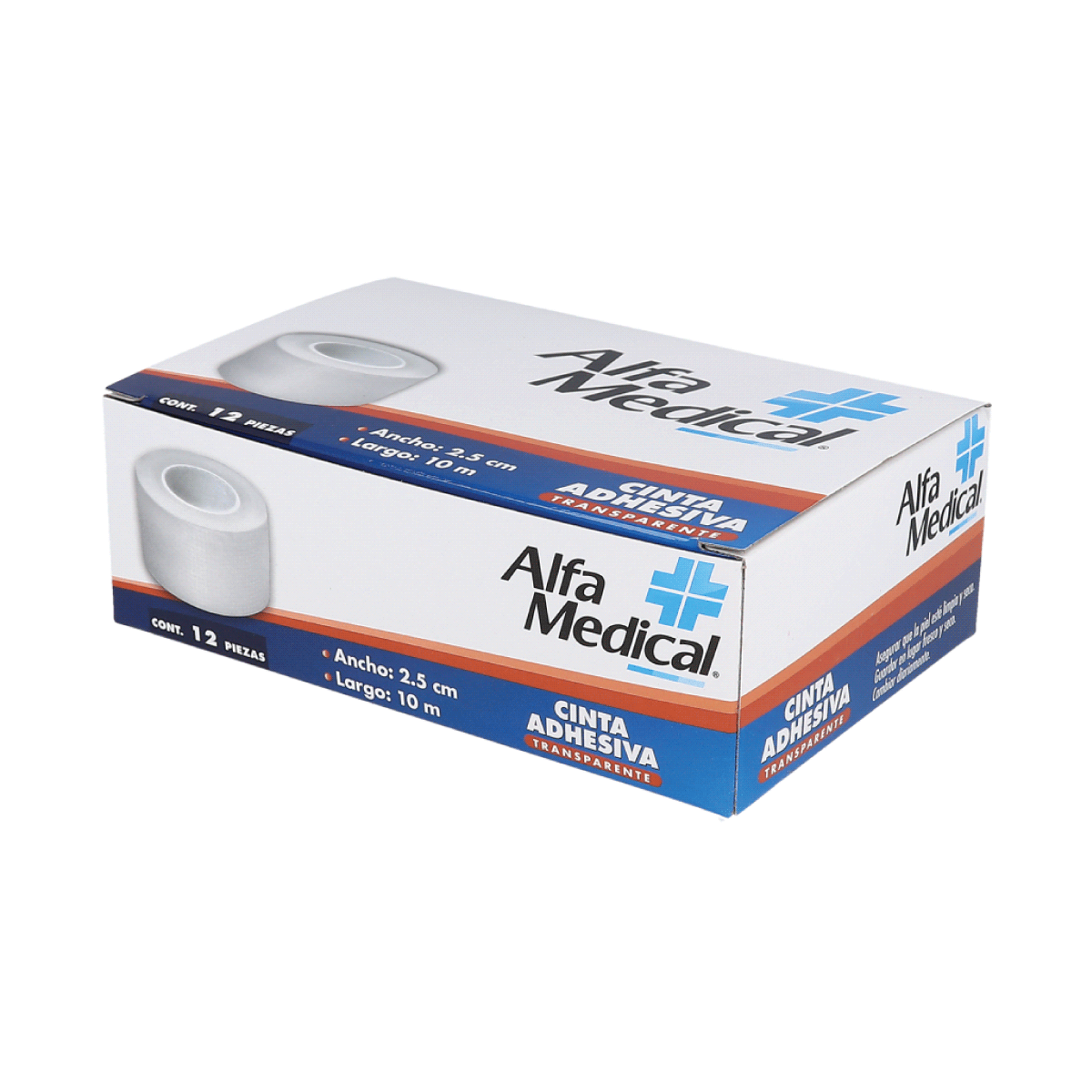 ALFA MEDICAL | CINTA ADHESIVA / TRANSPARENTE 2.5 CM X 10 M / 12 PZ
