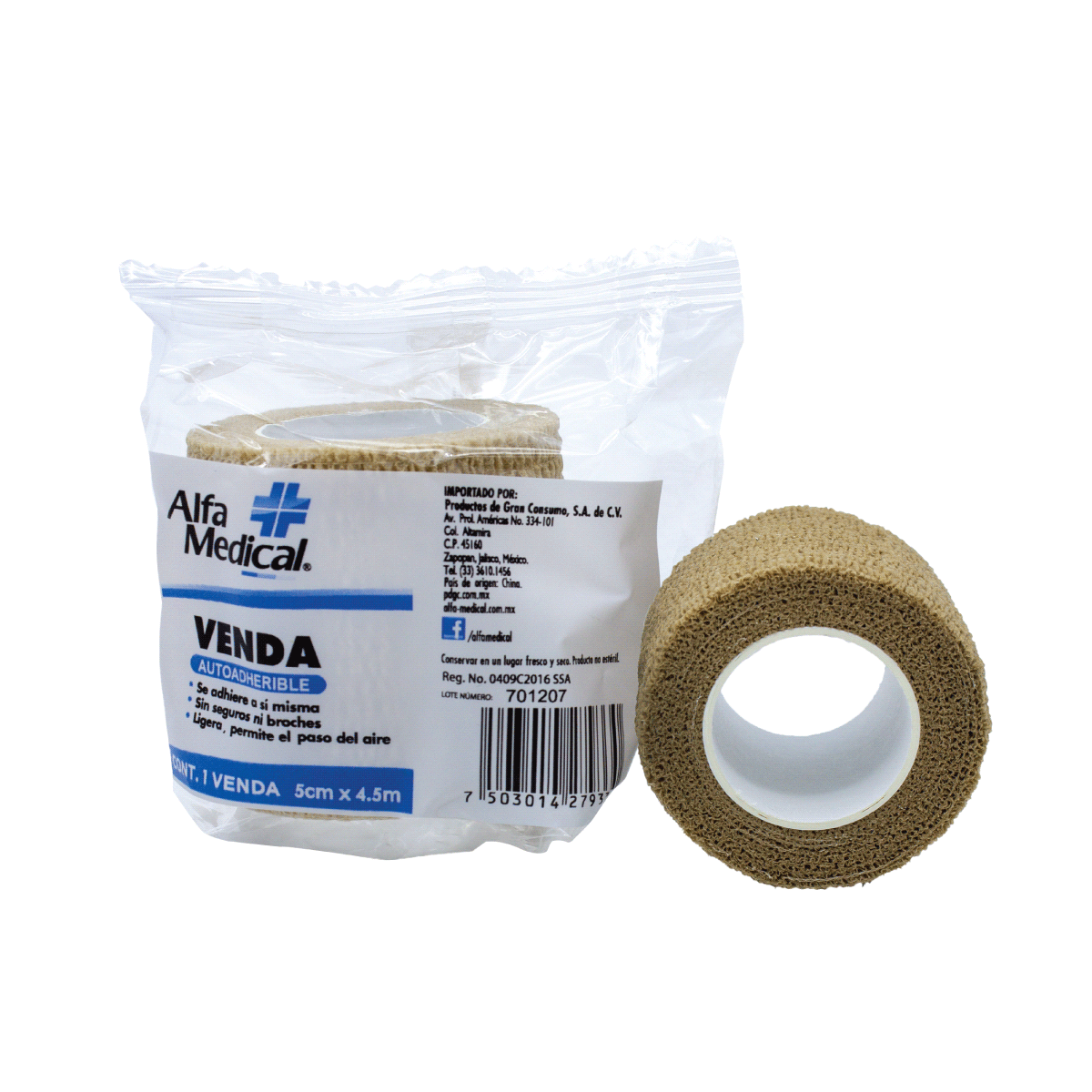 ALFA MEDICAL | VENDA AUTOADHERIBLE 5 CM X 4.5 MT / PIEL / BOLSA / 24 PZ