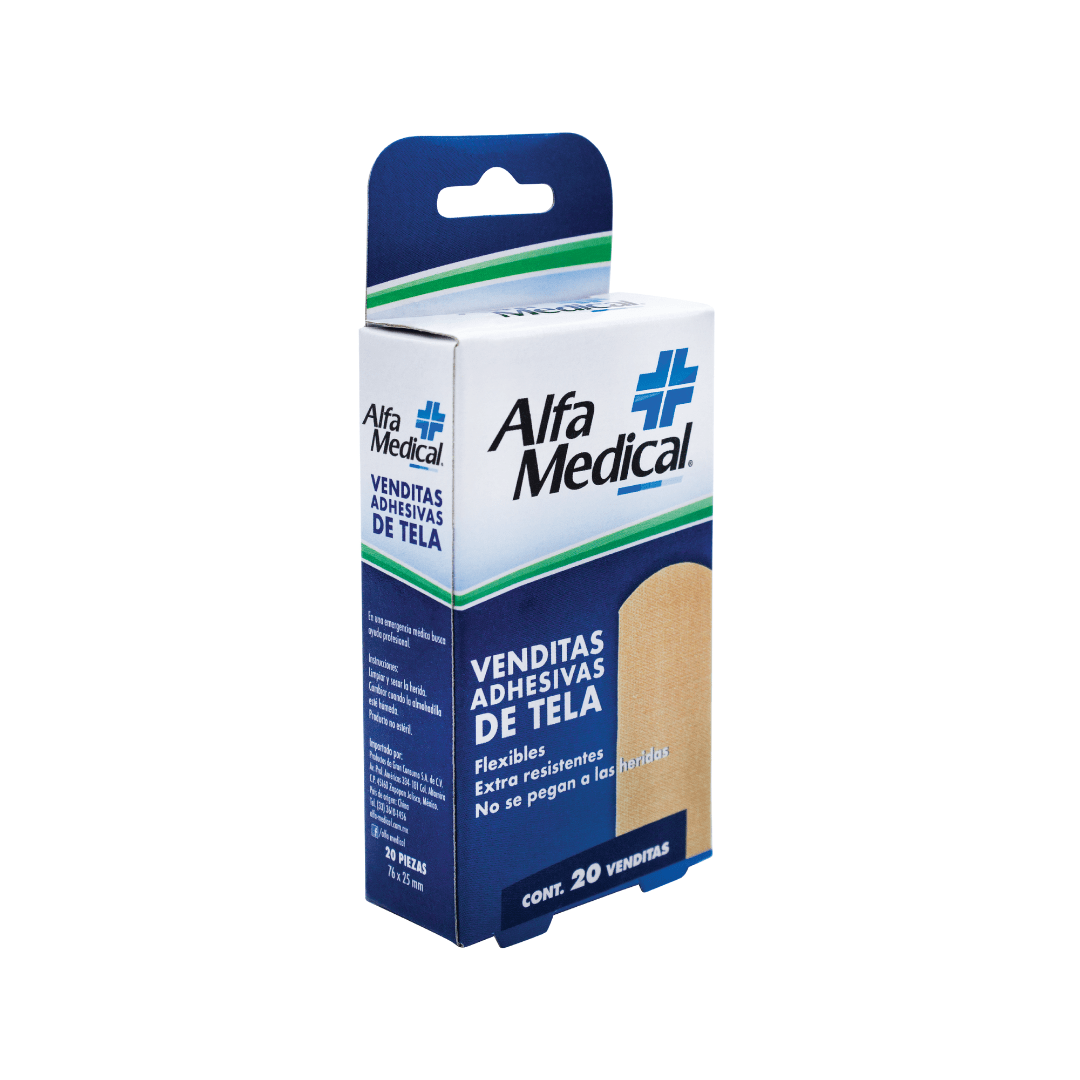 ALFA MEDICAL | VENDITAS ADHESIVAS / TELA / PIEL / 20 PZ