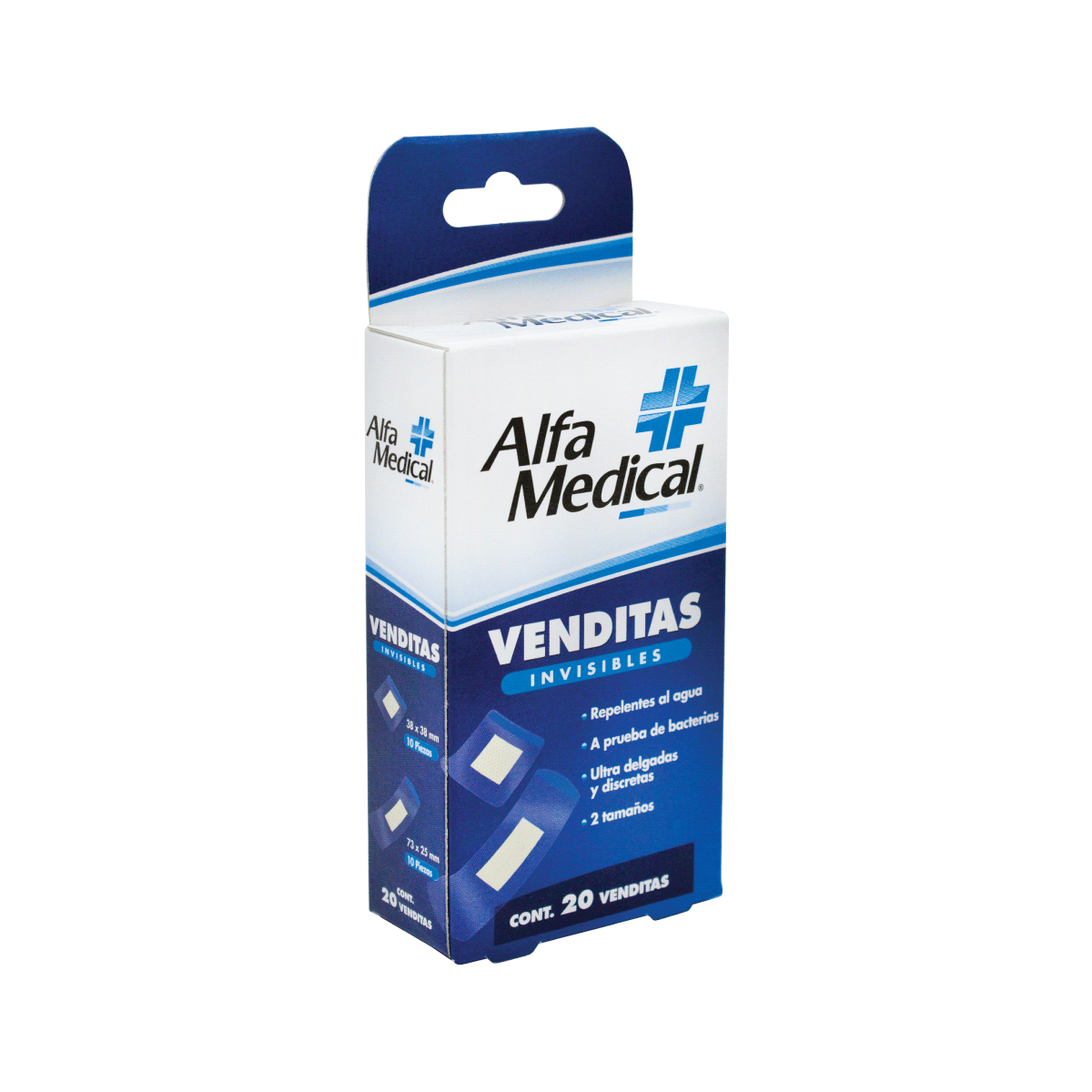 ALFA MEDICAL | VENDITAS ADHESIVAS 2 TAMAÑOS / INVISIBLES / 20 PZ