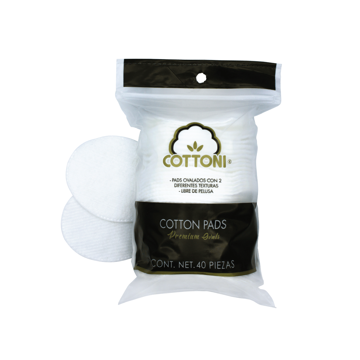 COTTONI| ALMOHADILLAS FACIALES DE ALGODÓN OVALADAS PREMIUM BLACK / 40 PZ