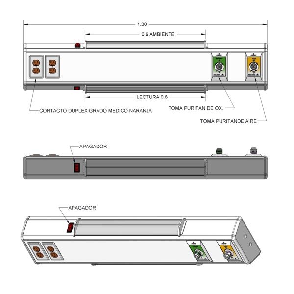 Consola básica 4 v delta 120 cms Tomas de oxigeno/aire tipo NFPA