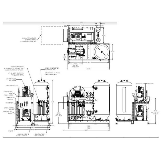 Compresor grado medico de 10HP dúplex 120 Gal. Mod. MPD1008 con refrigerantes Cat. PWX-MPD1008-3K4 Powerex