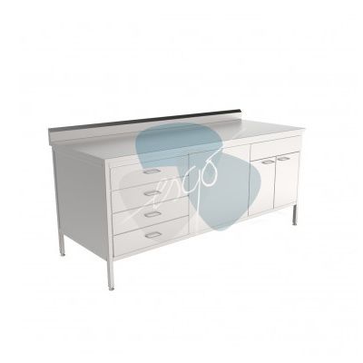Mesa alta de acero inoxidable con cajonera