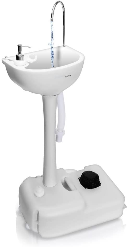 SereneLife SLCASN18 Lavabo portátil para camping, con soporte para toallas y dispensador de jabón, capacidad para 19 L