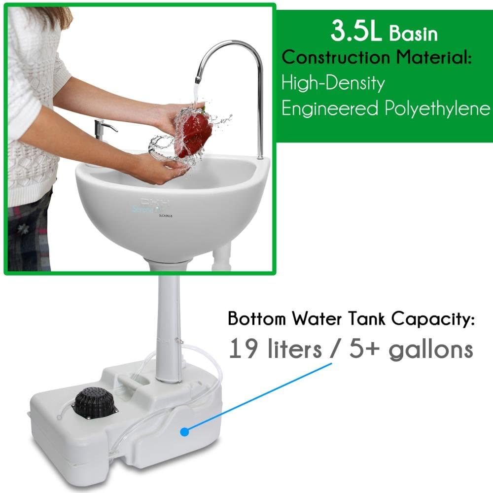 SereneLife SLCASN18 Lavabo portátil para camping, con soporte para toallas y dispensador de jabón, capacidad para 19 L