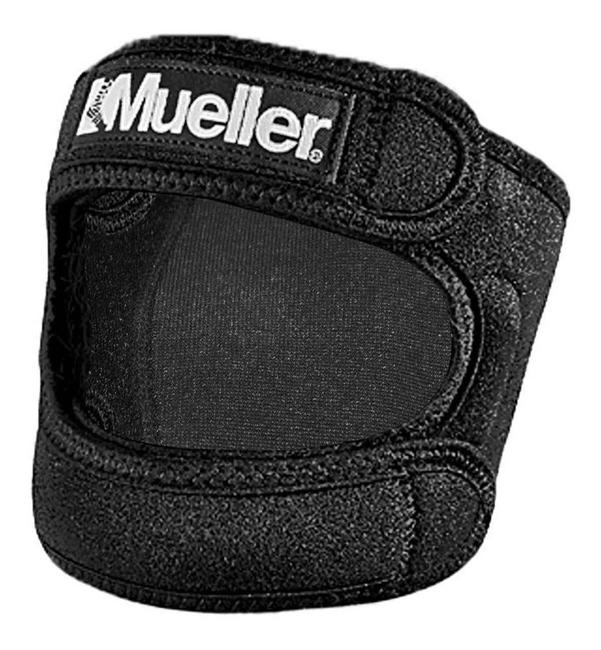 Rodillera de máxima compresión Mueller, especialidad deportiva, con soporte ajustado para aliviar molestias y brindar estabilidad.