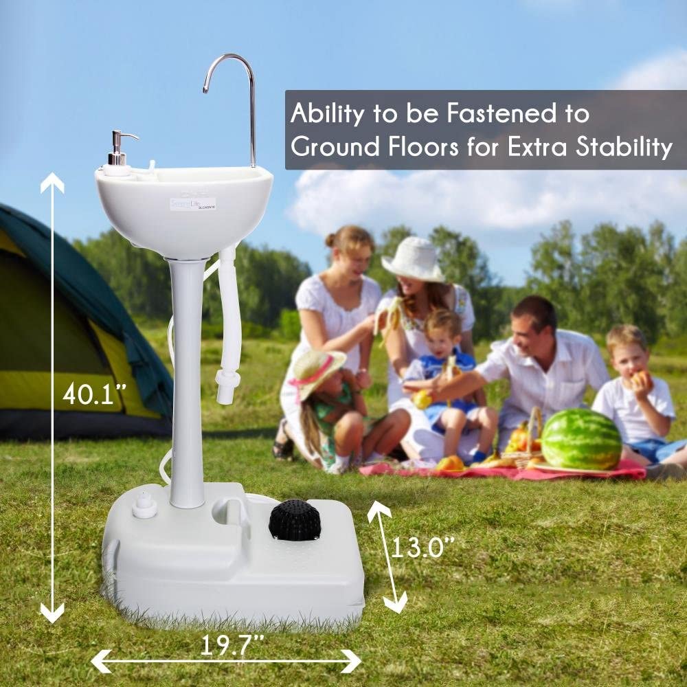 SereneLife SLCASN18 Lavabo portátil para camping, con soporte para toallas y dispensador de jabón, capacidad para 19 L