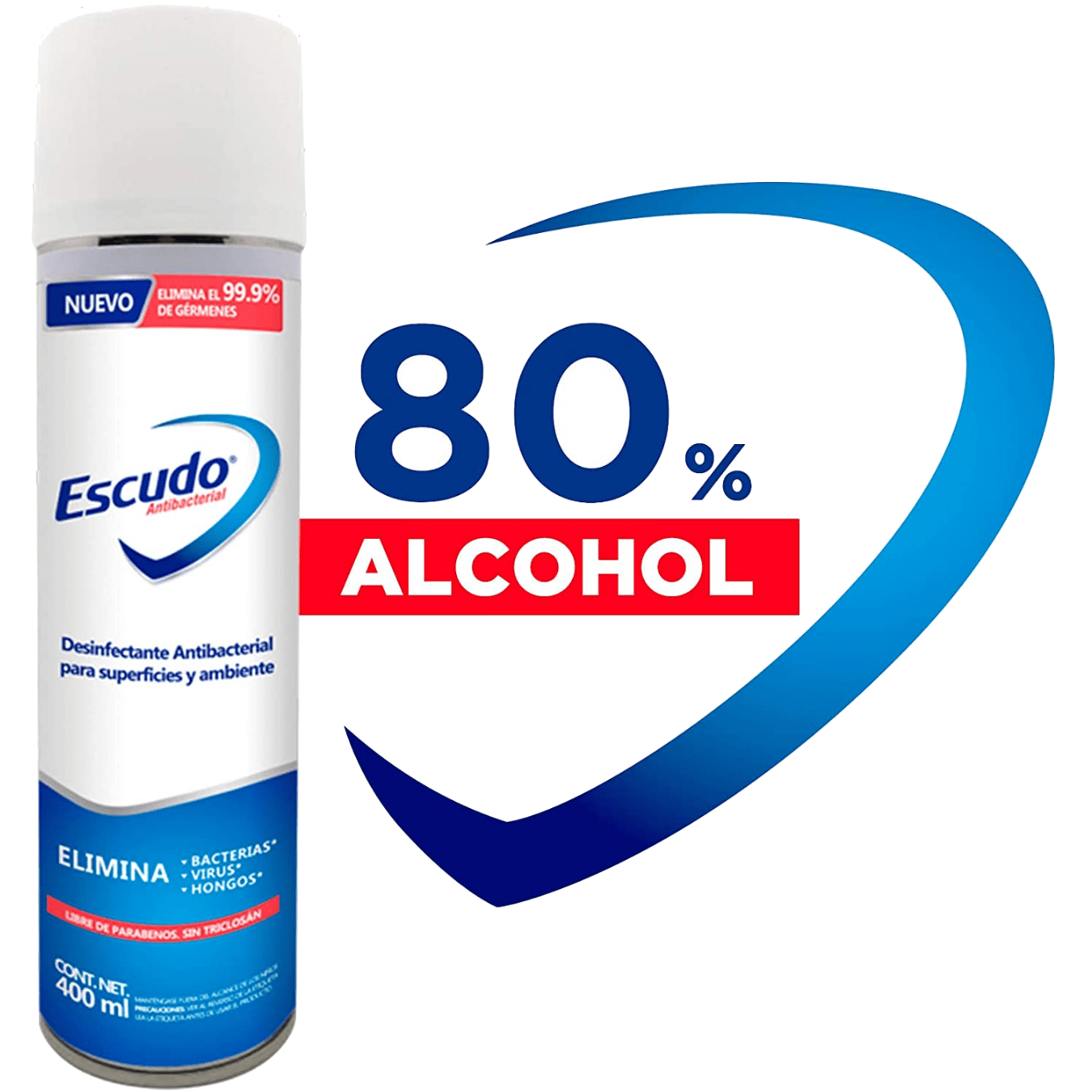 Escudo Antibacterial Aerosol Desinfectante Para Superficies y Ambiente, 80% de Alcohol (Caja con 10 Piezas)