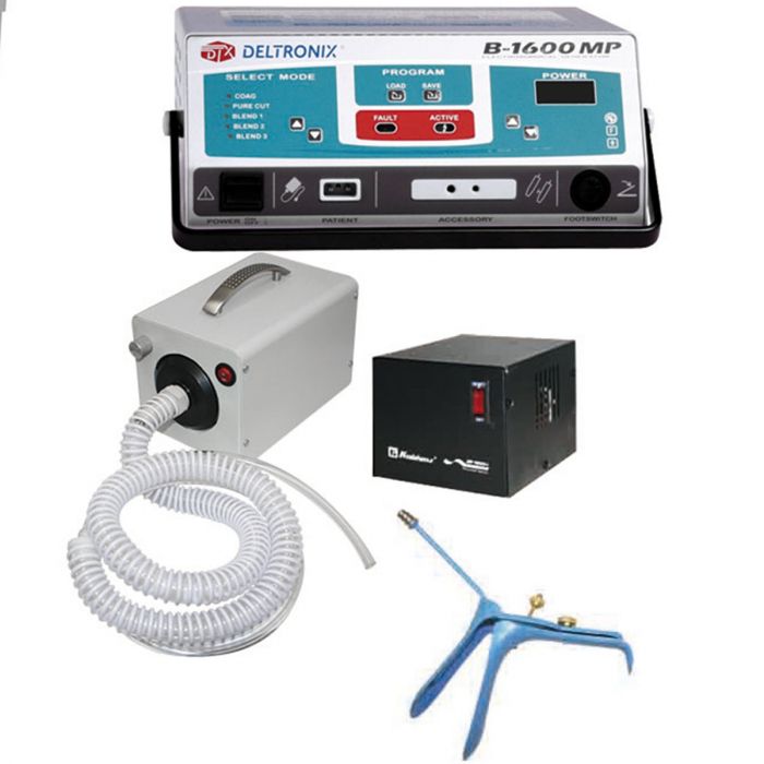Set Unidad de electrocirugia 100 W (unidad+carro+evacuador+espejo+regulador) Cat. DEX-SET1600+ Deltronix