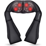 Masajeador de cuello y hombros DC-eterus con función de calor, mostrando diseño ergonómico y áreas de masaje en la imagen.