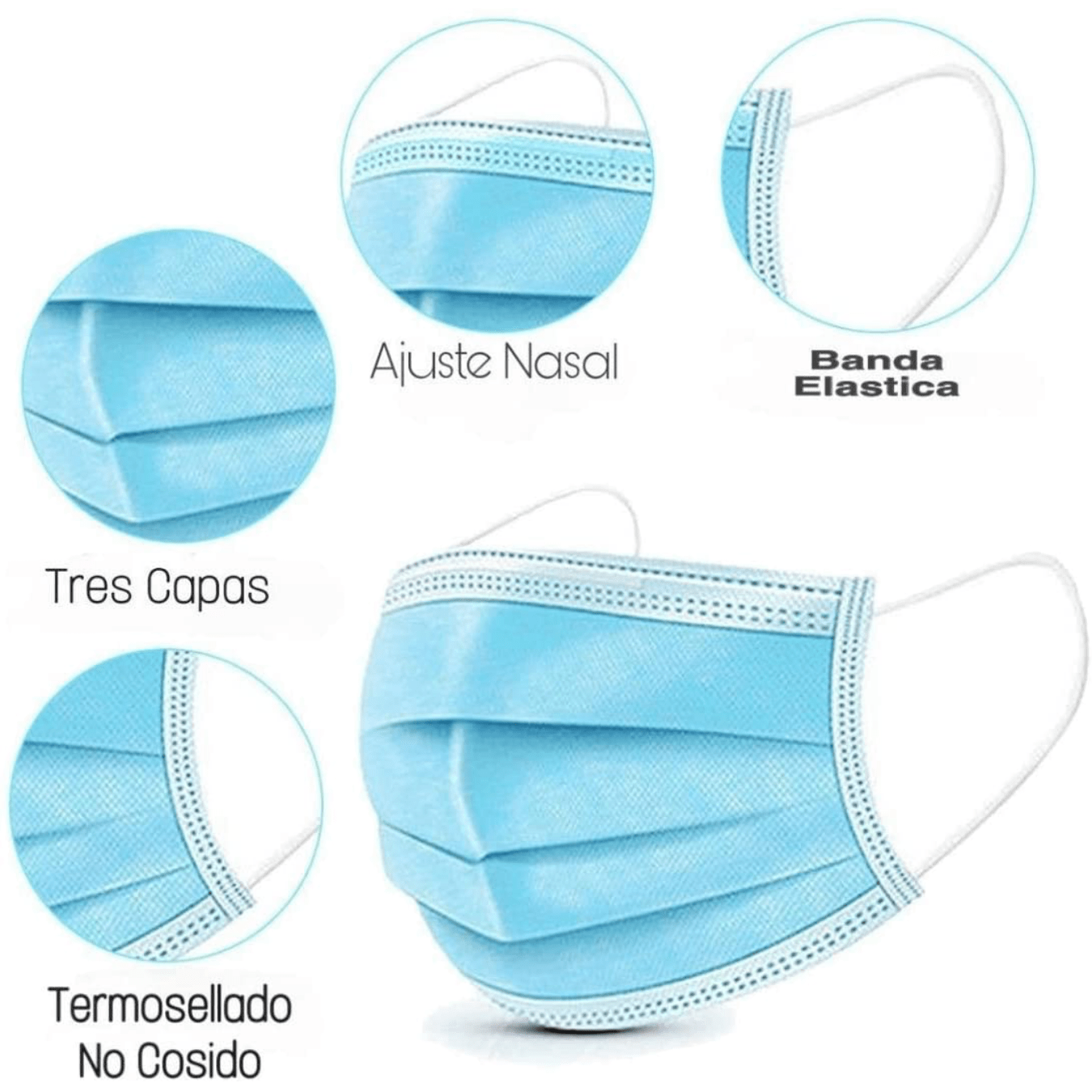 Cubrebocas Estándar Termosellado Tricapa Plisado 1,000 Piezas