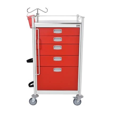 Carro para emergencias (rojo) de 5 cajones