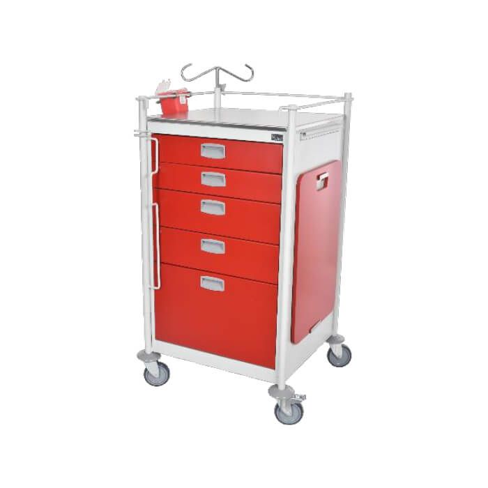 Carro para emergencias (rojo) de 5 cajones esmaltado Cat. MOC-CRE5C Moec