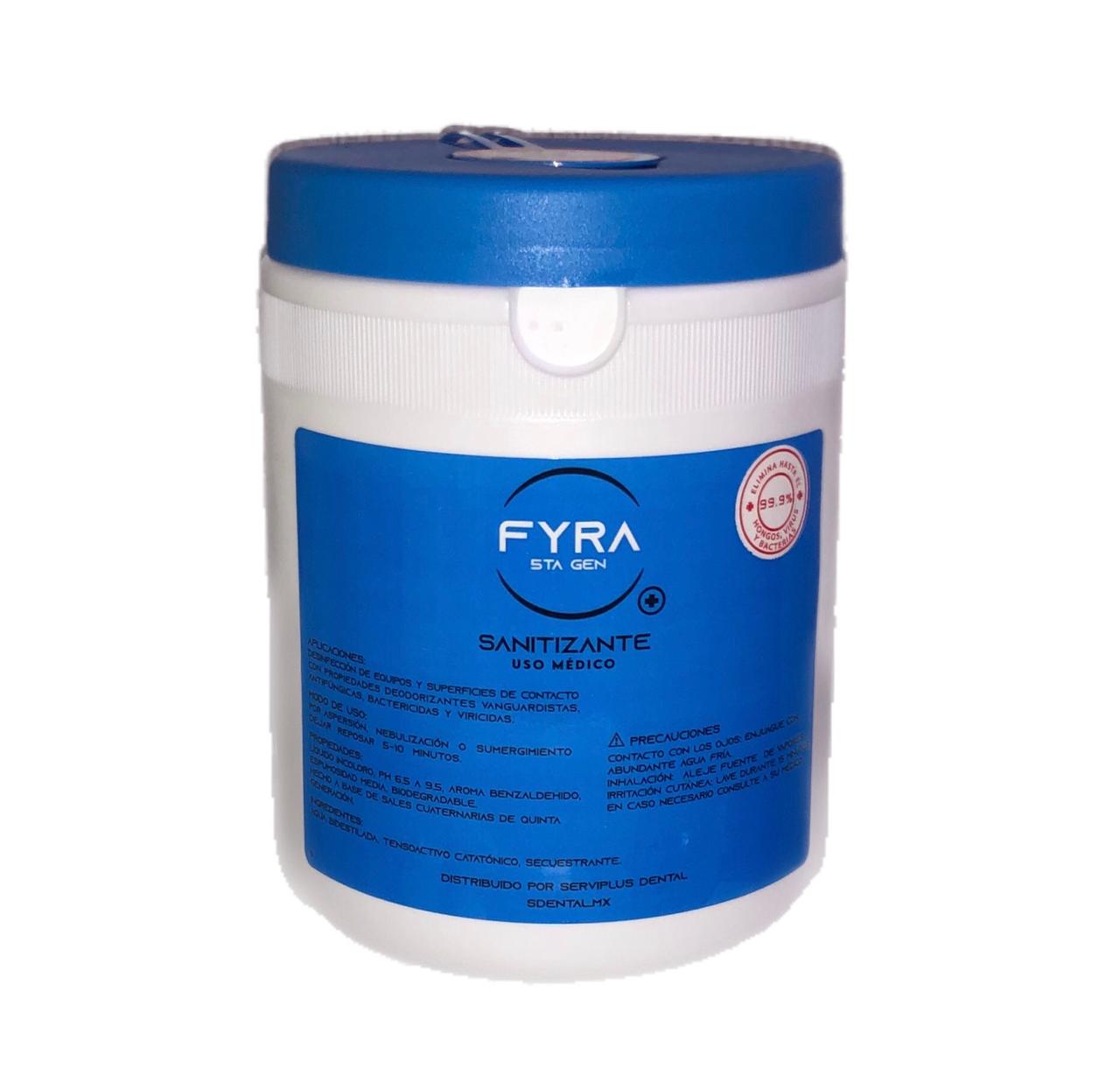 Desinfectante / Sanitizante FYRA uso médico (azul) bote 160 toallas humedas Desinfectante - Caja con 12 unidades