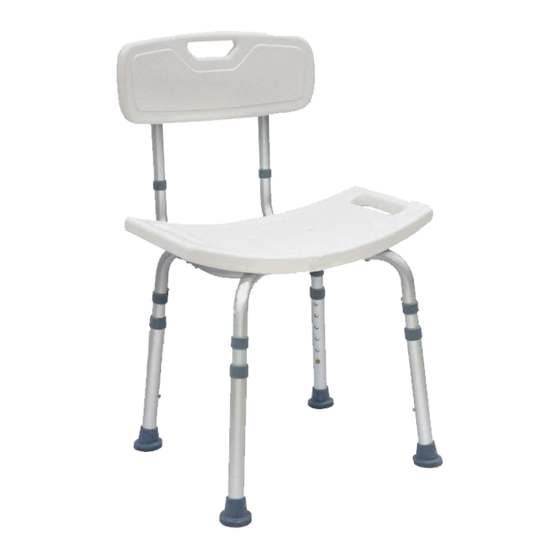 Banco para ducha de aluminio blanco con respaldo desmontable, capacidad de 110 kg, auxiliar para baño de la marca BIENSTAR.