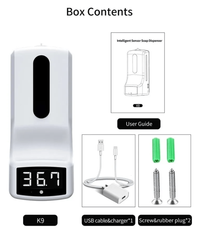 Termómetro K9 Infrarrojo Dispensador Gel Antibacterial + Tripie