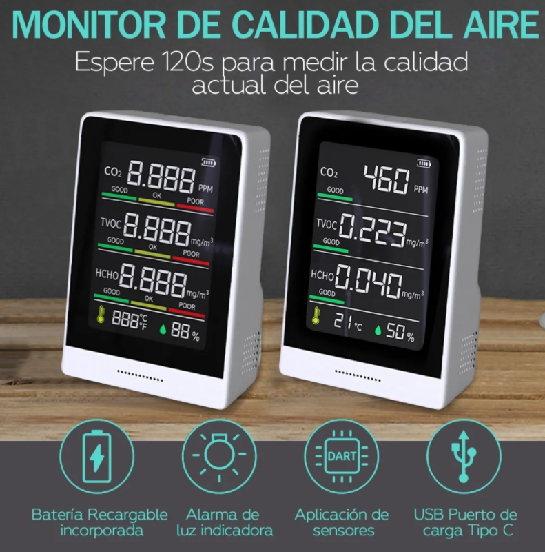 Detector Calidad Aire Formaldehído Y Medidor CO2 Con Detección Rápida - Entrega Inmediata