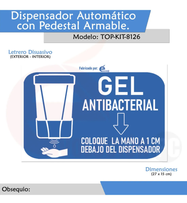 Pedestal Con Despachador Dispensador De Gel Automático V3