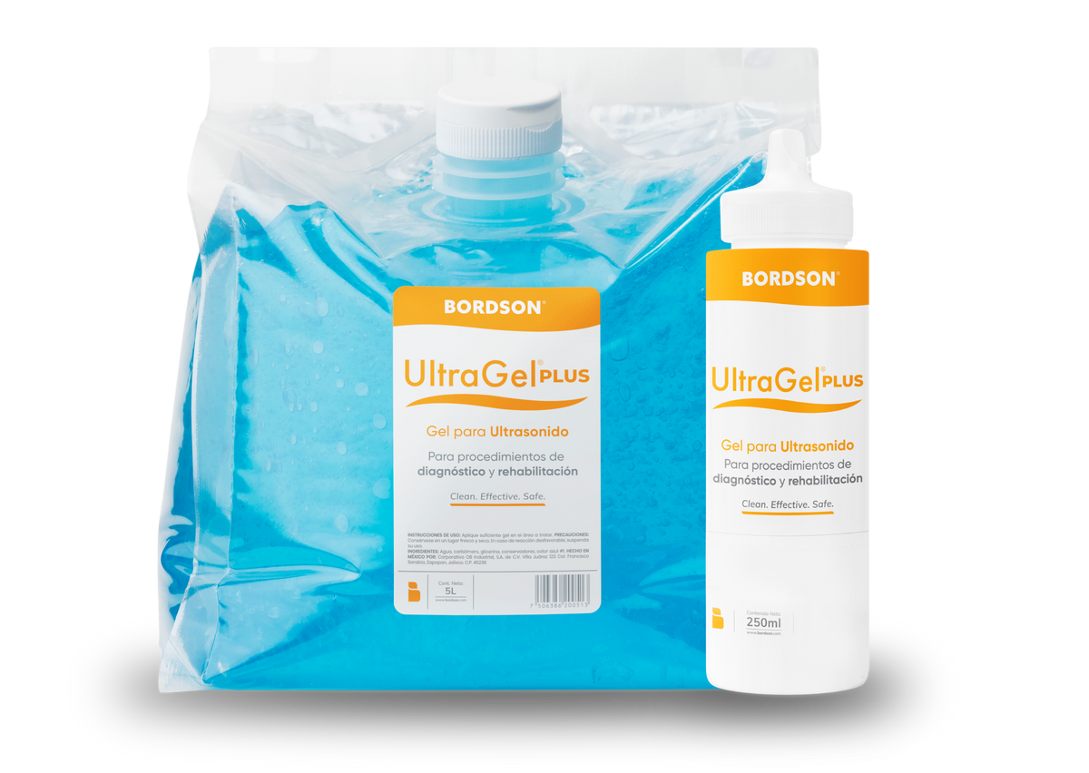 Gel hospitalario Ultragel Plus azul de 5 litros de la marca BORDSON, material quirúrgico y de uso médico.