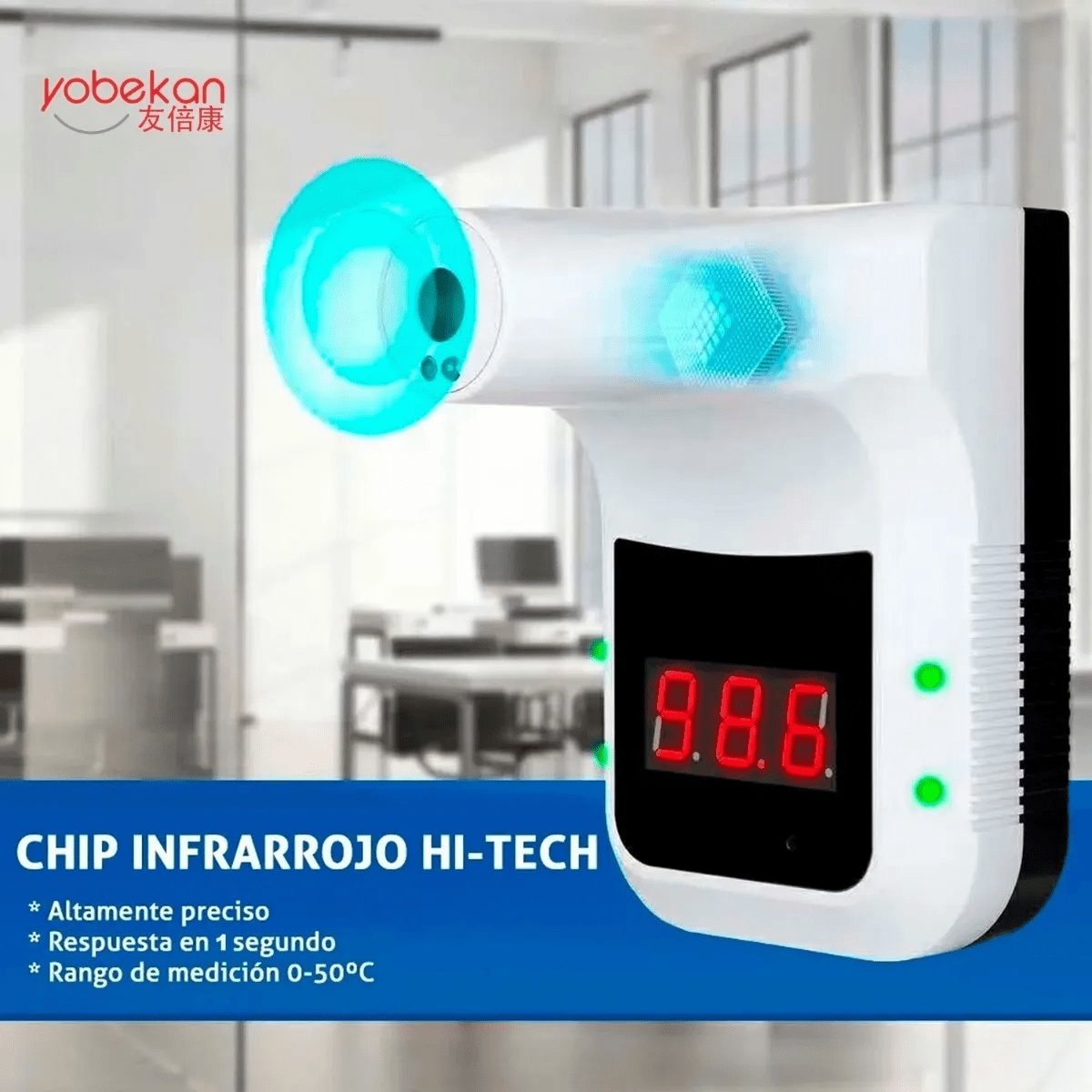 Termómetro Digital Infrarrojo De Pared YOBEKAN K9 Incluye Tripié, Batería y Adaptador de corriente.