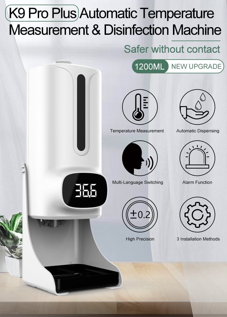 Termómetro K9 Pro Plus dispensador de jabón líquido, 1200ml (Tripié Incluído)