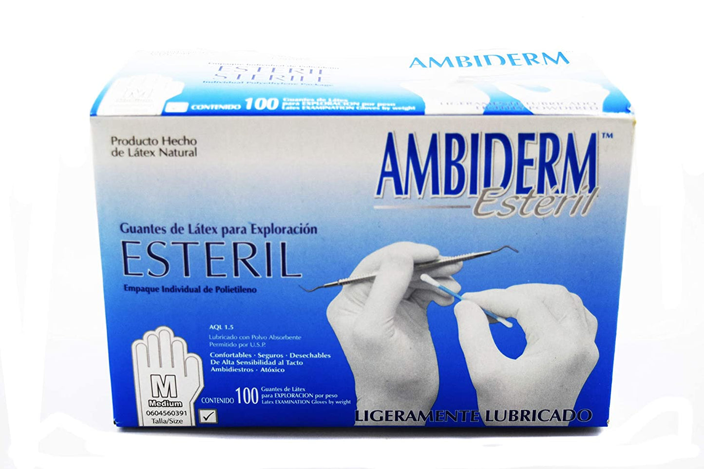 Ambiderm Guantes Talla M Látex Ésteril - Caja de 20 Dispensadores con 100 Guantes (Total 2,000 Guantes)