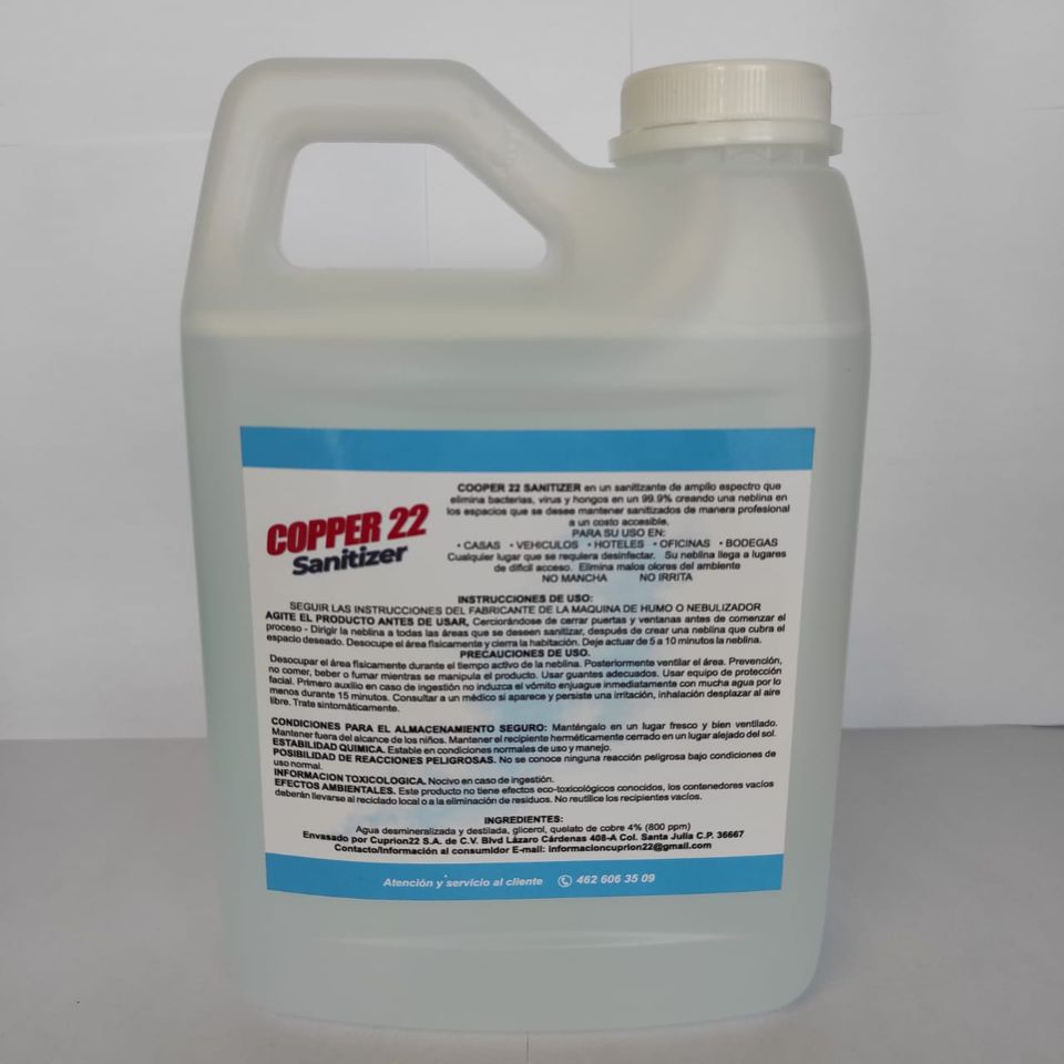Liquido Sanitizante Para Maquina De Humo 1 Lt Cu2+