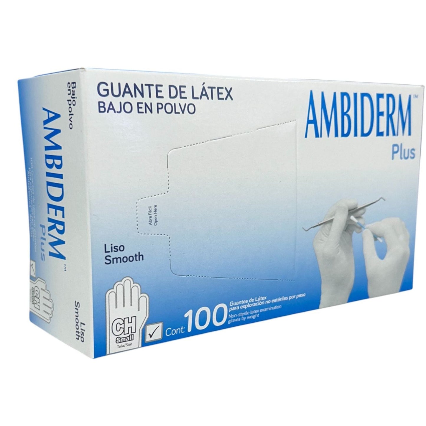 Guantes de látex no estériles AMBIDERM Plus blancos, hospitalarios, ambidiestros, en caja con 100 piezas, material quirúrgico
