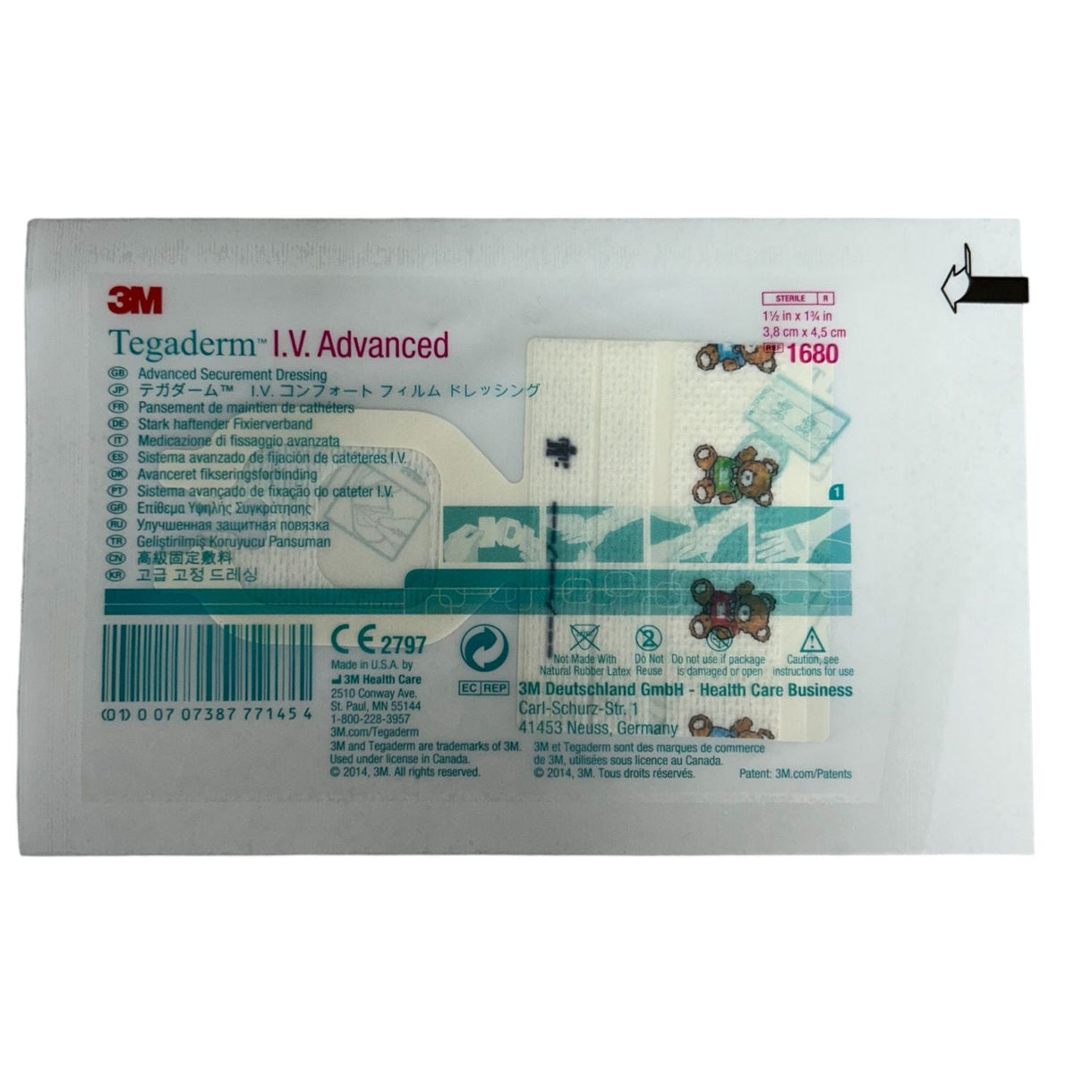 Aposito Tegaderm Iv Advance Pediátrico de 3.8 x 4 cm de 3M, material hospitalario y quirúrgico para cuidado médico infantil.