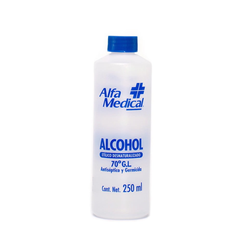ALFA MEDICAL | ALCOHOL ETILICO DESNATURALIZADO 70º G.L. / 250 ML