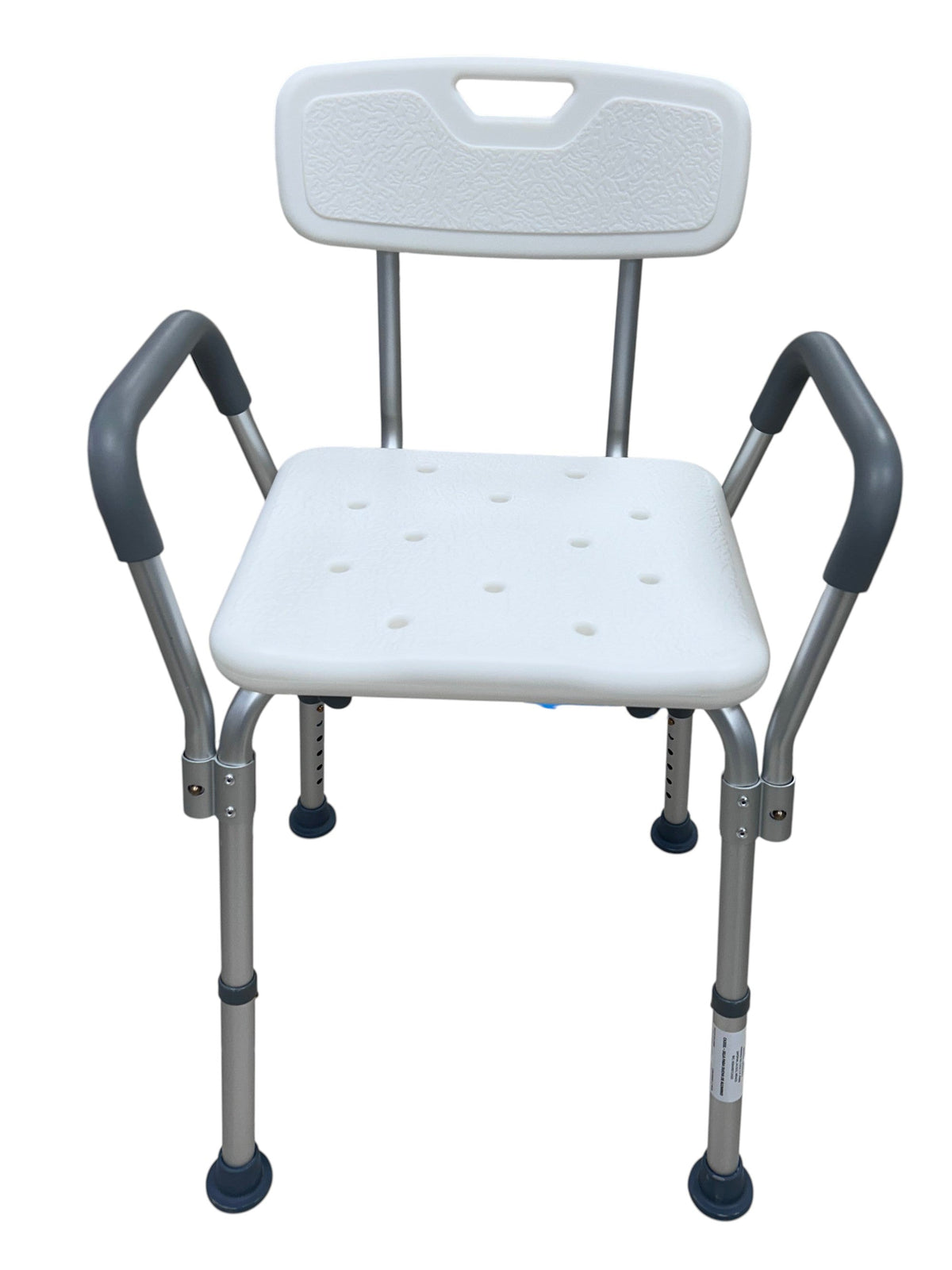 Banco para ducha de aluminio BIENSTAR con respaldo y agarraderas en color blanco, capacidad de 110 kg, accesorio para baño.