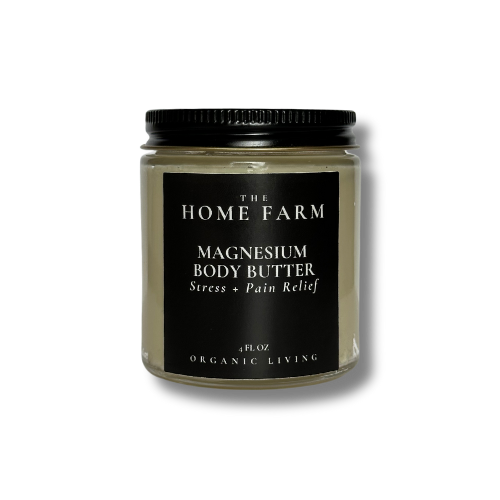 Mantequilla corporal de magnesio de DC-The Home Farm, crema nutritiva para piel suave y relajada, con textura cremosa.
