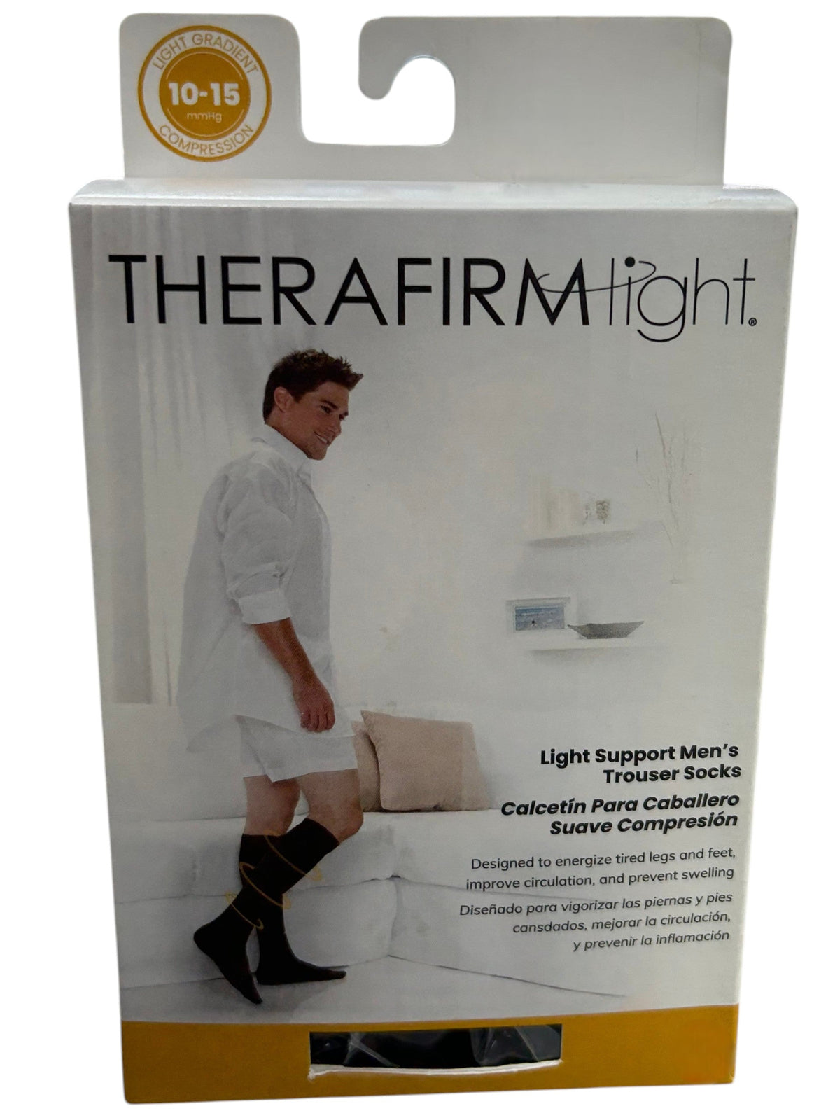 Calcetín de baja compresión Therafirm® para caballero, 10-15 mmHg, en color gris, con diseño cómodo y ajustado.