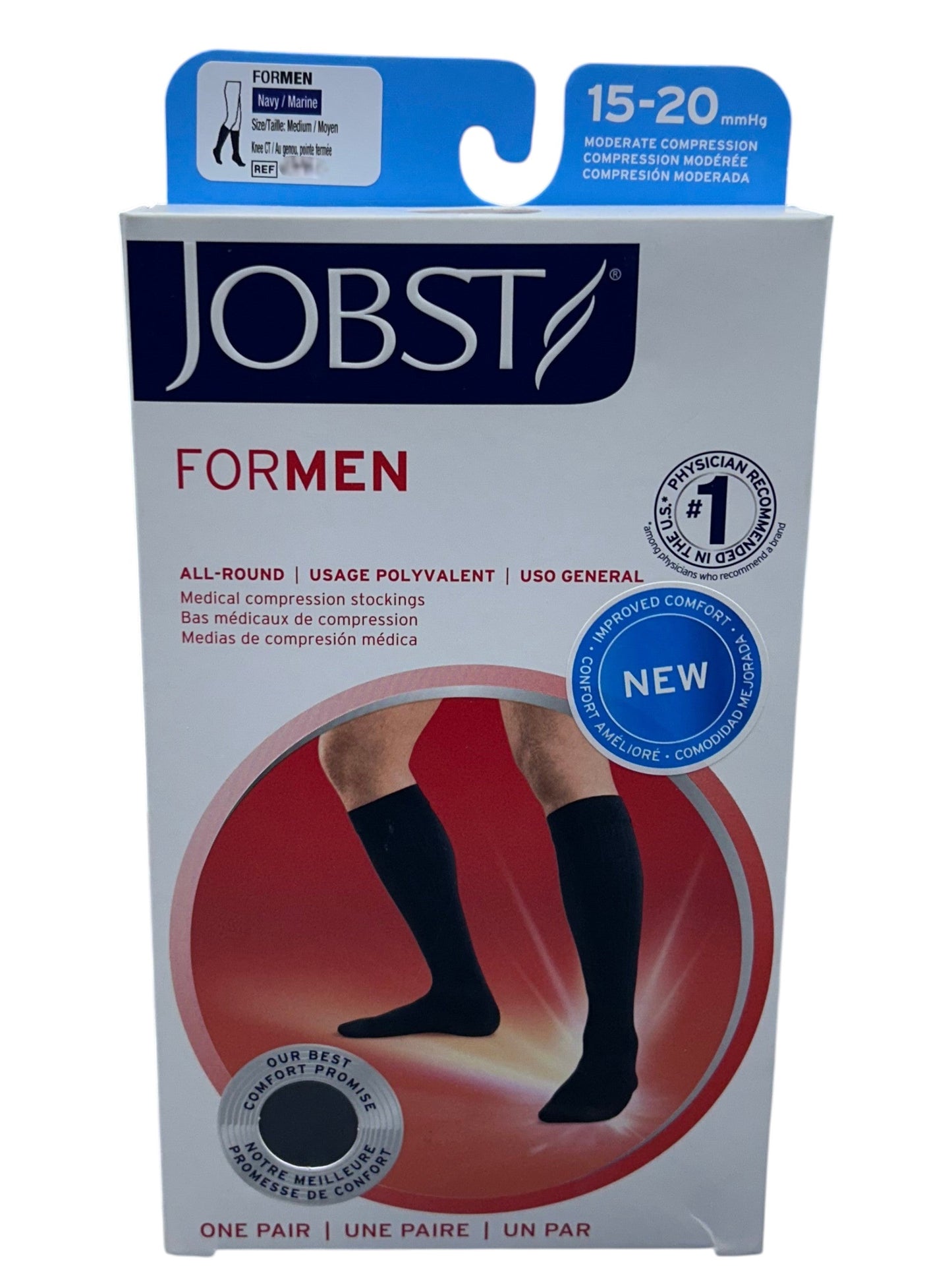 Calcetín de compresión para caballero JOBST, rodilla, 15-20 mm Hg, punta cerrada, ideal para mejorar circulación y soporte en las piernas.