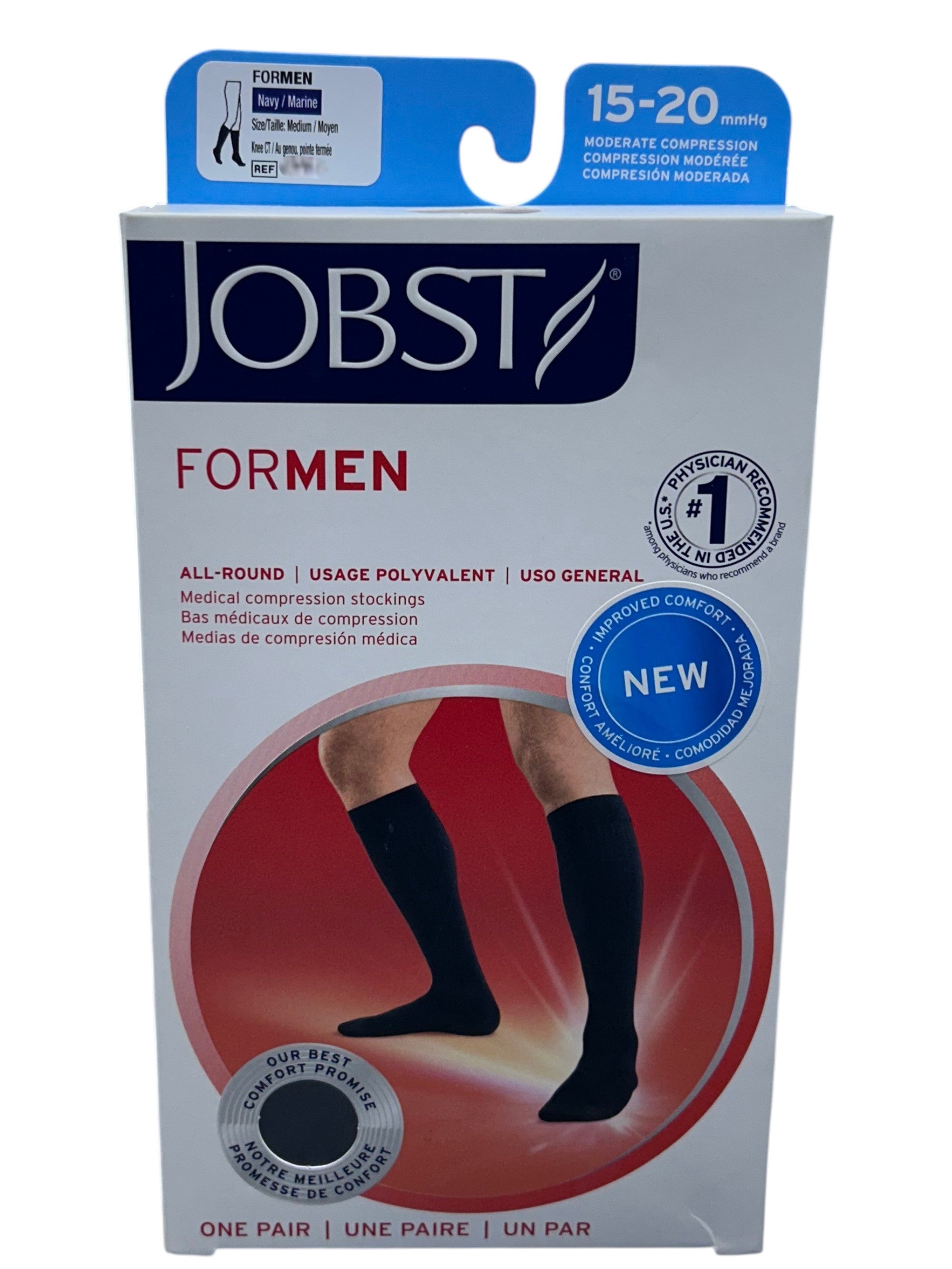 Calcetín de compresión para caballero JOBST, rodilla, 15-20 mm Hg, punta cerrada, ideal para mejorar circulación y soporte en las piernas.
