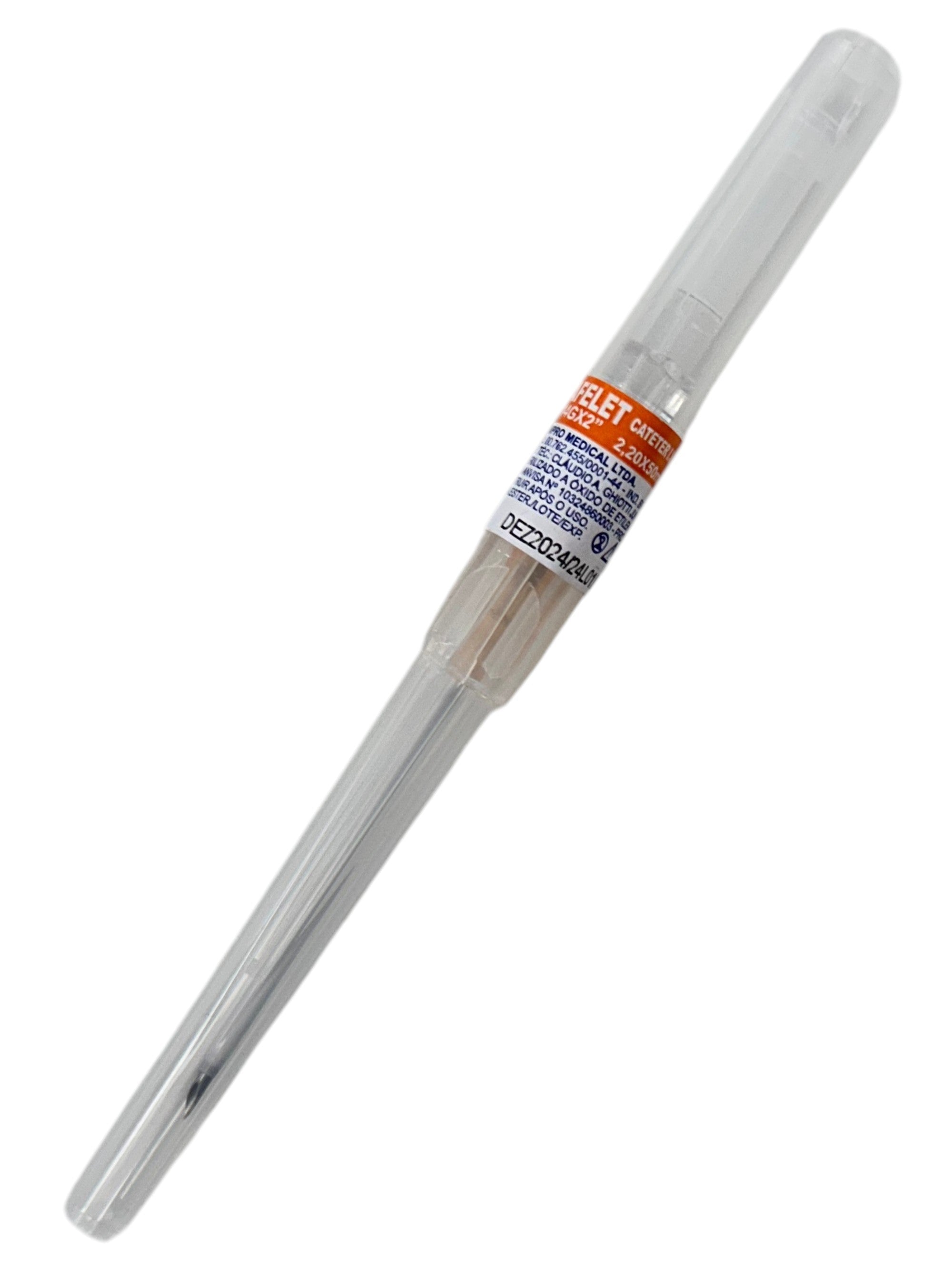 Catéter intravenoso radiopaco Punzocath NIPRO de color naranja, con punta y manguito, para infusión intravenosa.