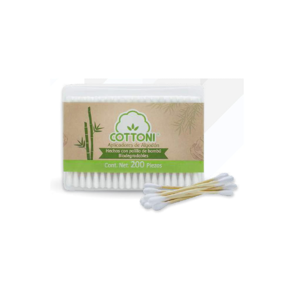 COTTONI APLICADORES DE ALGODÓN EN CAJA RECTANGULAR / PALILLO BAMBÚ / 200 PZ