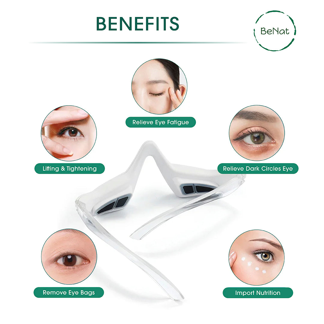 Masajeador de terapia de luz roja para ojos de DC-BeNat, rejuvenece y relaja la piel alrededor de los ojos con luz LED roja.