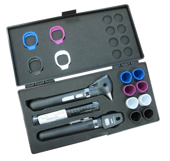 Estuche de diagnóstico Welch Allyn con otoscopio y oftalmoscopio LED de 6 lúmenes en color negro para profesionales y estudiantes.