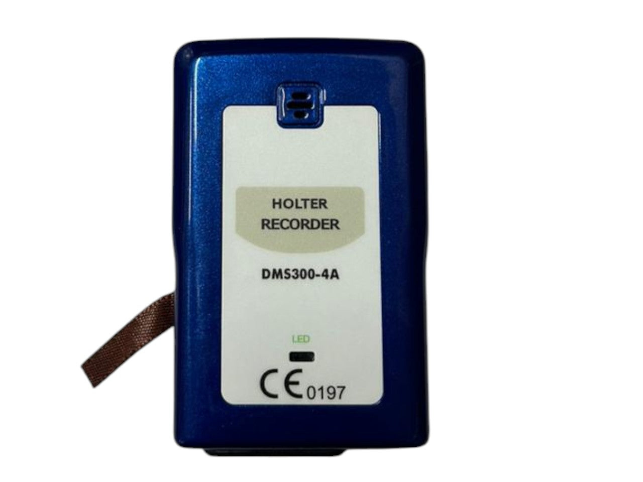 Grabadora Holter DMS 4A con 6 o 12 derivaciones para monitoreo cardíaco de 5 a 7 días, en color y con cables conectados.