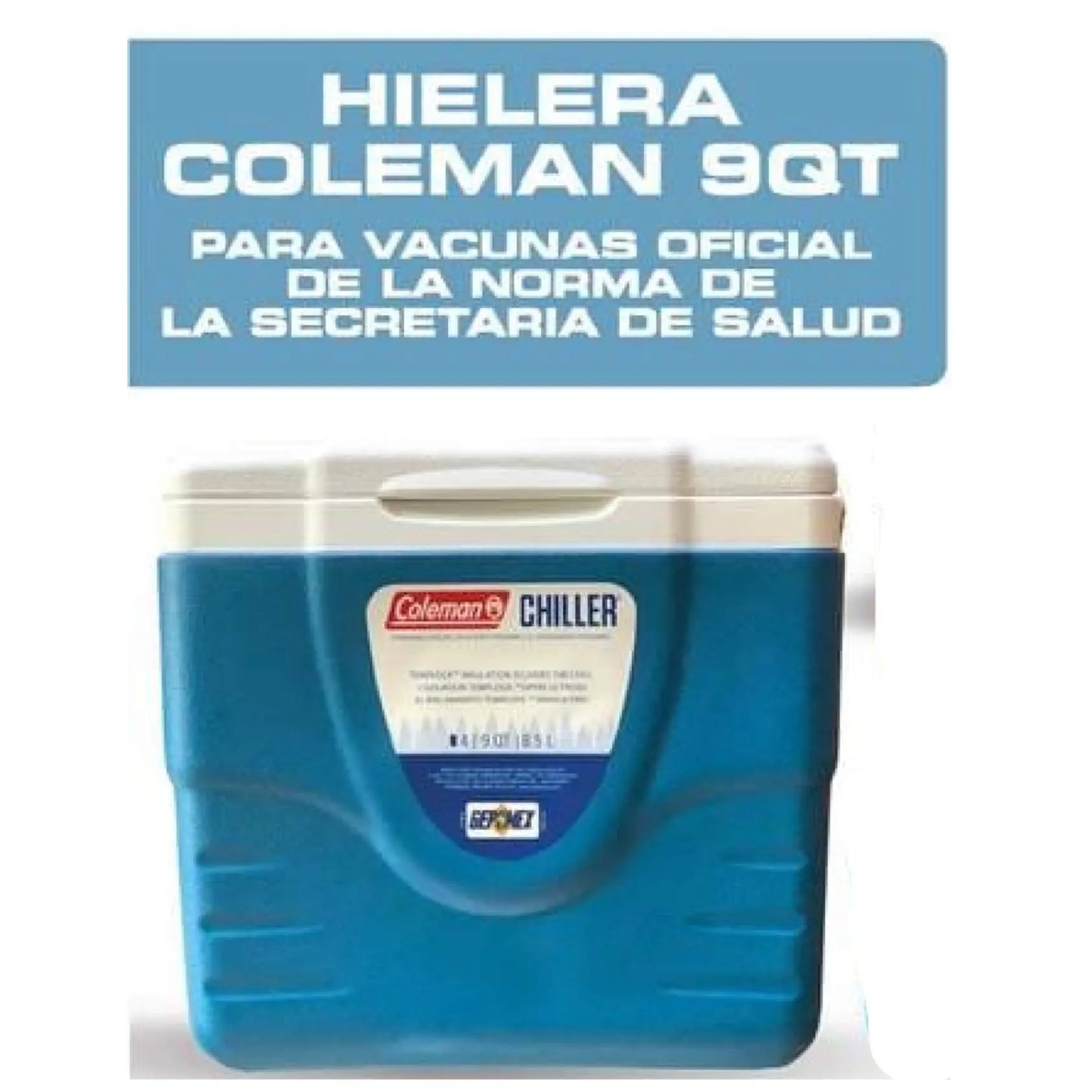 Termo hielera para vacunas Beracah Medica de 9 Qt con botellas refrigerantes, sin correa, en color negro.