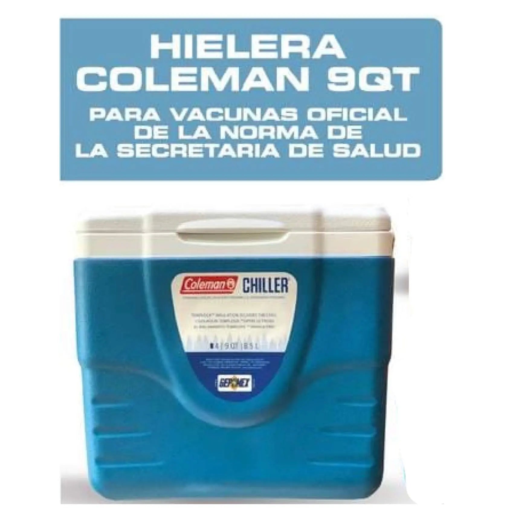 Termo hielera para vacunas Beracah Medica de 9 Qt con botellas refrigerantes, sin correa, en color negro.